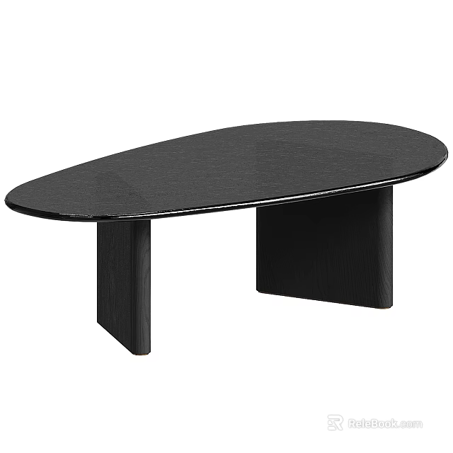 Modern Minimalist Tea Table and Chairs with Oval Black Top and Sturdy Legs 3d model 