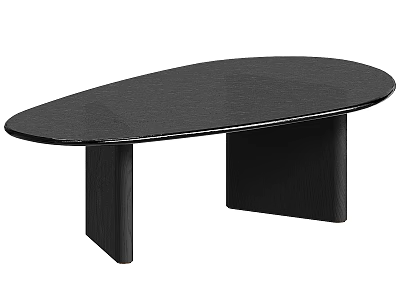 Modern Minimalist Tea Table and Chairs with Oval Black Top and Sturdy Legs 3d model