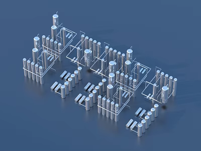 Industrial Equipment 3D Model Featuring Pipes Tanks Frames And Complex System Layout 3d model