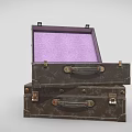 Stacked Aged Vintage Suitcases Open Top With Purple Interior Lining