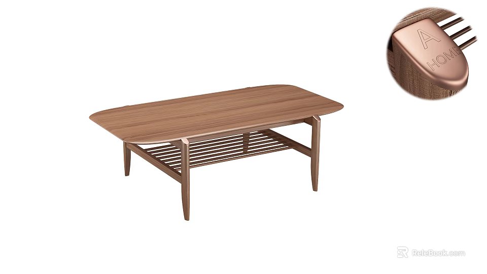 Modern Minimalist Walnut Coffee Table With Slatted Shelf And Clean Design 3d model