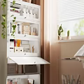 White Multi Layer Storage Shelf With Books Folders Decorative Items And Plants In Workspace