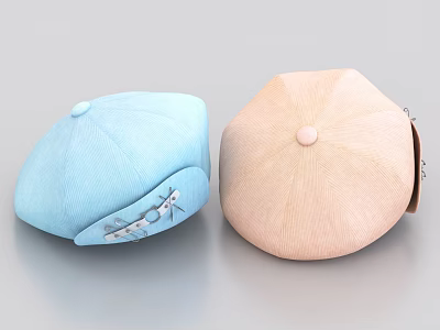 Stylish Light Blue And Light Pink Berets With Small Decorative Details On Top 3d model