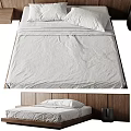 Modern Wooden Double Bed Interior With Headboard White Bed Sheets And Pillows 3d model