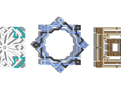 Ornamental Architectural Frames with Intricate Geometric Patterns in Blue White Brown Styles 3d model