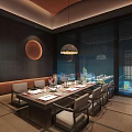 Japanese Private Room Interior With Long Dining Table Chairs Hanging Lamp Shoji Screens Tatami Mats