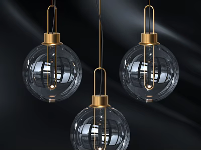 Modern Pendant Lights With Gold Base And Transparent Glass Shades Three Hanging In Black Background 3d model