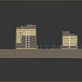 Multi Story Residential Building Model With Yellow Exteriors Dark Roofs And Central Green Area