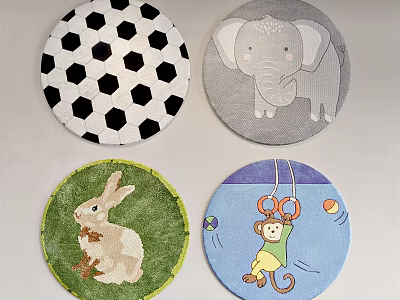 Round Decorative Carpets with Soccer Ball Elephant Rabbit and Monkey Patterns 3d model