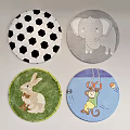 Round Decorative Carpets with Soccer Ball Elephant Rabbit and Monkey Patterns 3d model