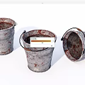 Industrial Equipment Three Rusty Metal Buckets With Handles And Vintage Look