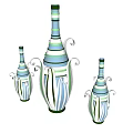 Elegant Three Vases With Blue Green Stripes And White Curved Decorations For Floral