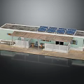Small House Model with Solar Panels on Light Green Roof and White Fence Porch