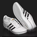 White Casual Sports Shoes with Black Stripes Lace Up Design and Golden Logo