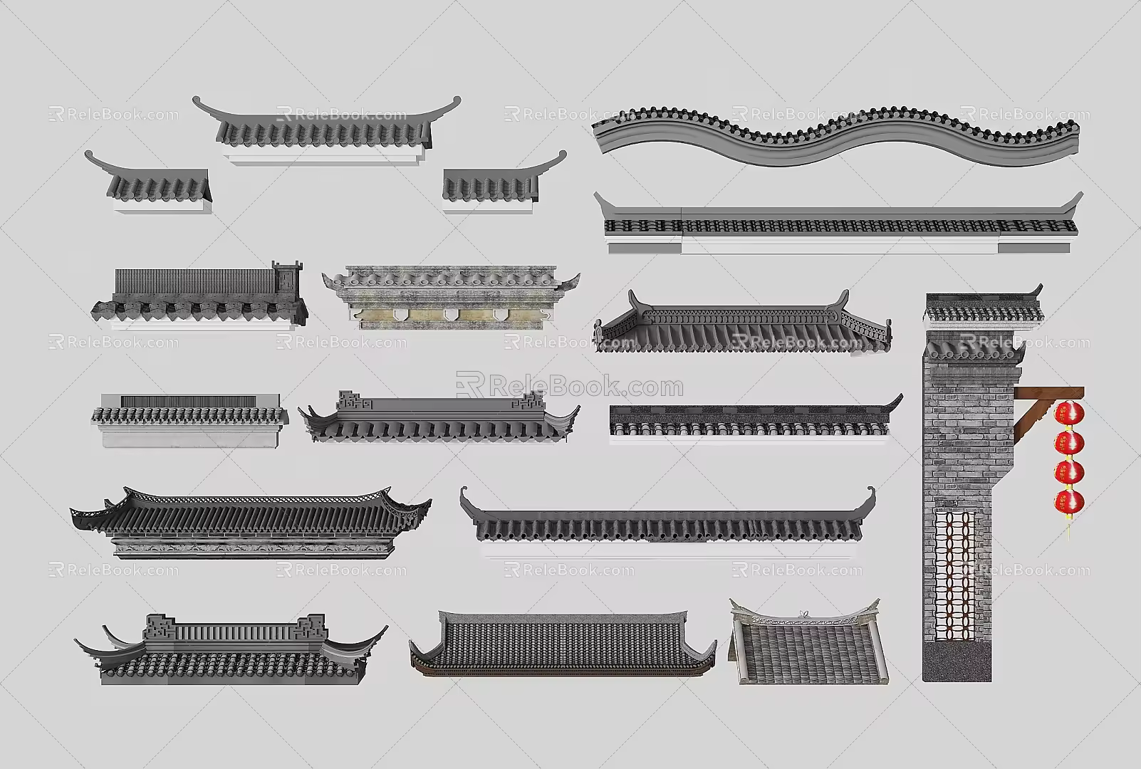Chinese-style Eaves Tiles Eaves Line Eaves Eaves Building Components Flying Ridge 3d model
