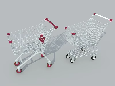 Public Facilities Shopping Carts With White Frames Red Handles And Red Wheels 3d model