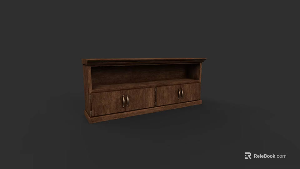 Dark Brown Wooden Storage Shelf With Cabinet Doors For Home Organization 3d model 