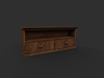 Dark Brown Wooden Storage Shelf With Cabinet Doors For Home Organization 3d model