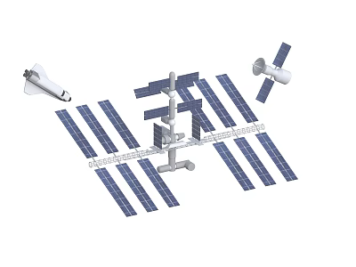 Industrial Equipment For Space Station Featuring Solar Panels And Structural Modules 3d model