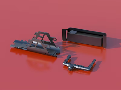 Metal Hardware Components Including Brackets And Connectors On Red Background 3d model