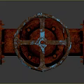 Rusty Red Valve With Blue Brown Handle And Metallic Body Structure