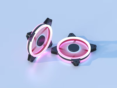 Two Computer Cooling Fans With Neon Pink Light Ring And Black Base Design 3d model