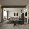 Hotel Room With Modern Minimalist Design Large Bed Sofa TV Wooden Decor And Area Rug