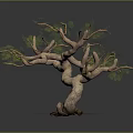 Natural Wooden Branch Sculpture With Stone Base And Intricate Design Details