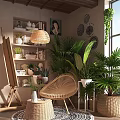 Rattan Leisure Chair In Cozy Indoor Space With Green Plants And Decor