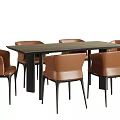 Modern Dining Table With Dark Wooden Top And Brown Leather Chairs Black Legs