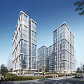 Industrial Factory Building Modern High Rise Structure With Glass Curtain Walls Green Areas And Roadside Scene