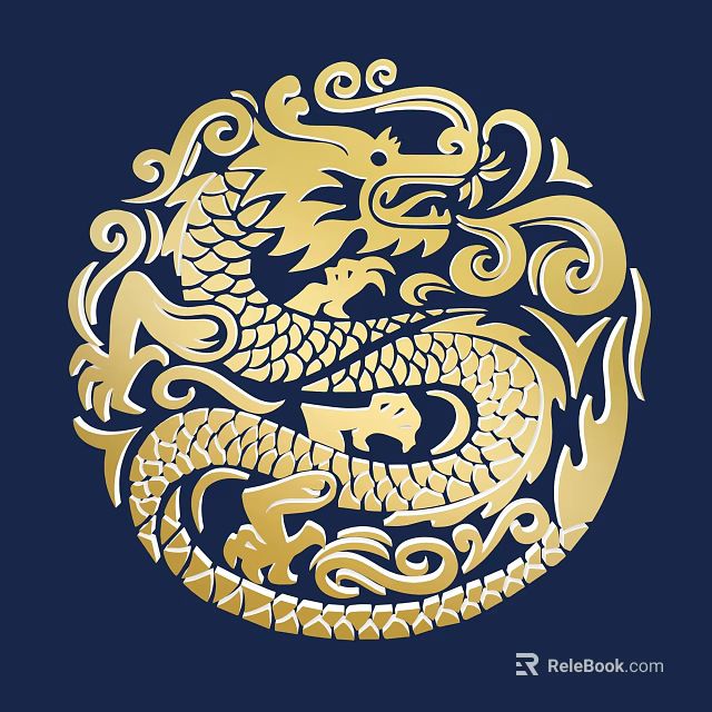 Artistic Golden Dragon Carving With Intricate Coiled Patterns And Circular Design 3d model