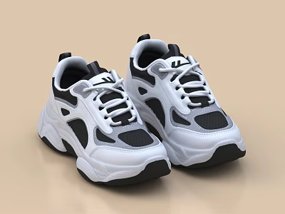 Stylish White And Black Casual Sneakers For Daily Wear 3d model
