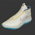 White Basketball Shoes With Yellow Laces Blue Sole And Nike Mesh Upper Design