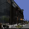 Vibrant Modern Commercial Street With Trees Parked Cars Pedestrians And Shop Lighting