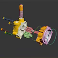Yellow Industrial Mechanical Equipment With Black Handles Circular Parts And Metal Structure