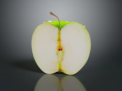 Fresh Green Apple Sliced in Half with Seeds and Water Drops 3d model