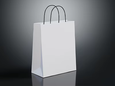 White Paper Shopping Bag With Black Handles For Daily Use And Simple Design 3d model