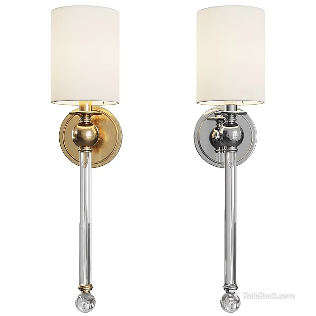 Modern Wall Lamps With White Shades Gold And Silver Bases Metal Poles 3d model 