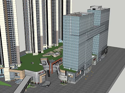 Modern High Rise Buildings With Glass Facade Commercial Residential Complex And Green Space 3d model