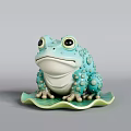 Light Blue Frog Landscape Sculpture with Green Leaf Base and Bumpy Textured Surface