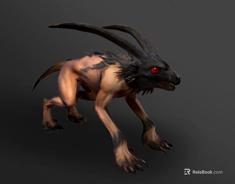 Fierce Fantasy Game Movie Monster Character With Black Horns Red Eyes And Sharp Claws 3d model