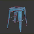 Blue Square Metal Stool With Top Hole And Crossbar Legs Design