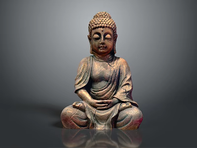 Serene Buddha Sculpture Carving In Sitting Posture With Robe Details And Textured Surface 3d model