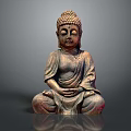 Serene Buddha Sculpture Carving In Sitting Posture With Robe Details And Textured Surface