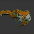 Futuristic Orange Weapon with Detailed Mechanical Structure and Ergonomic Grip Design