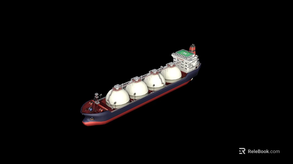 LNG Carrier Ship With Spherical Storage Tanks And Red Blue Hull Structure 3d model 