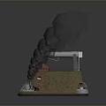 3D Rendering of Brown Building Structure With Smoking Chimney And Reflective Base