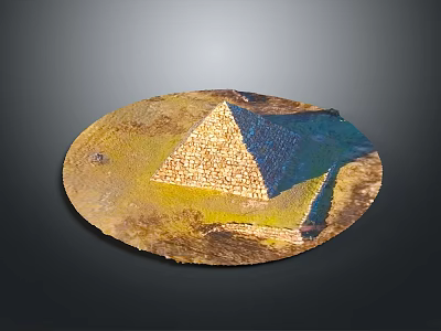 Ancient Pyramid Model on Circular Golden Stone Base Decorative Ornamental Display Piece 3d model