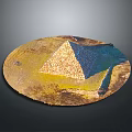 Ancient Pyramid Model on Circular Golden Stone Base Decorative Ornamental Display Piece